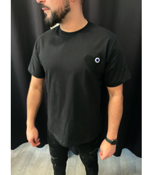 TEE SHIRT NOIR MOTIF COEUR NOIR 
