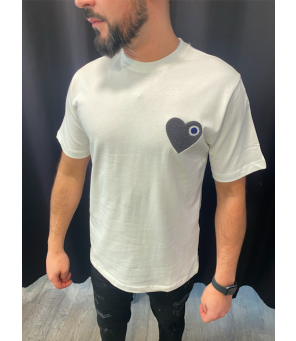 TEE SHIRT BLANC MOTIF COEUR GRIS