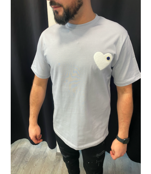 TEE SHIRT GRIS MOTIF COEUR BLANC 