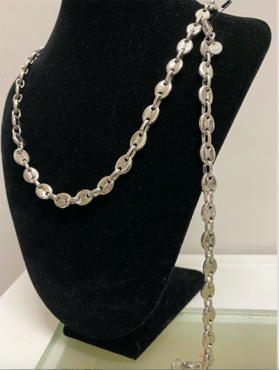 Pack chaine + bracelet grain de café couleur argent 