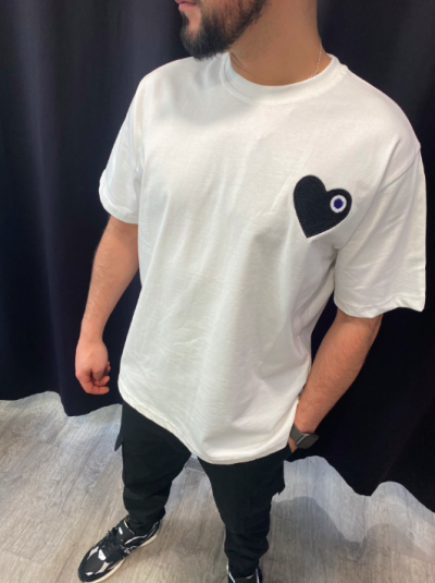 TEE SHIRT BLANC MOTIF COEUR NOIR