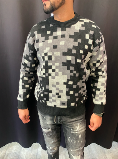 PULL MOTIF CARREAU TRICOT