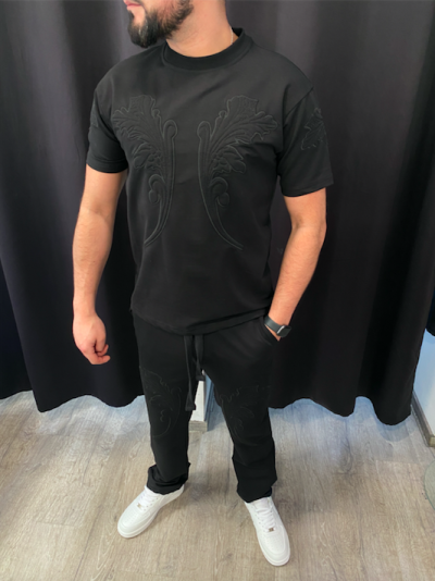 ENSEMBLE MOTIF FLEURS NOIR